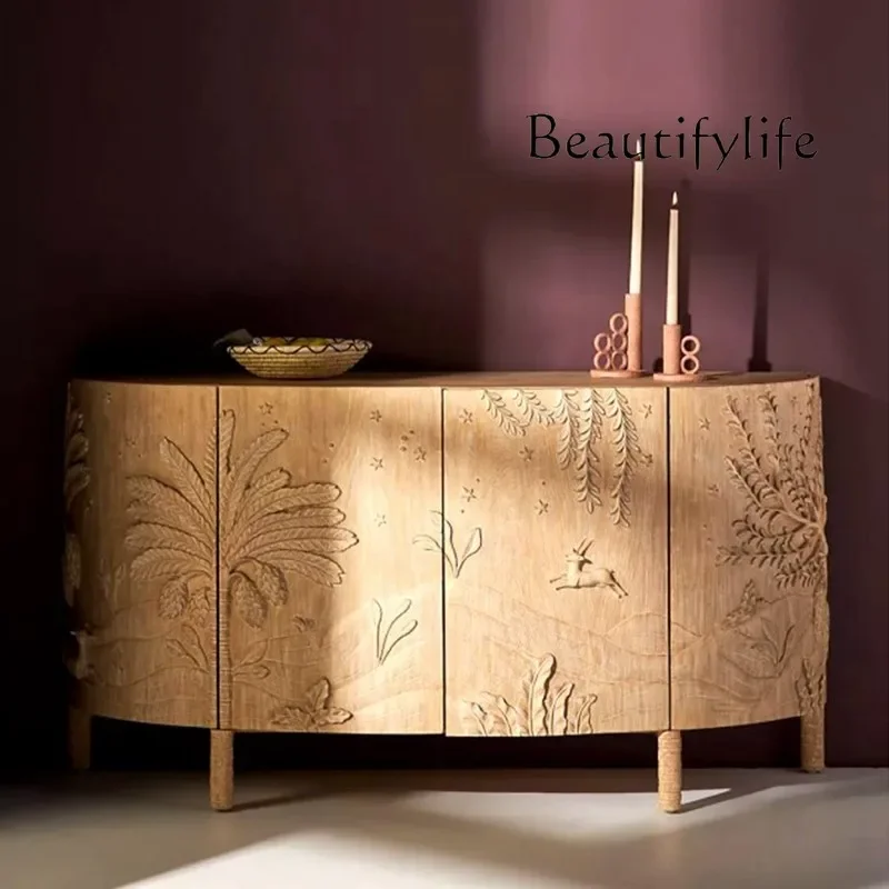 

Обеденный боковой шкаф из цельного дерева в стиле ретро, американский деревенский дизайнерский стиль, элитная мода