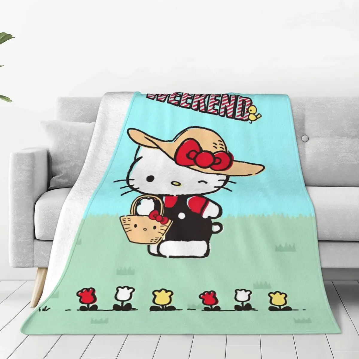 Official Hello Kitty Weekend Hiking Blanket Plush Throw Blankets Bedroom Sofa Printed Soft Warm Bedsprea