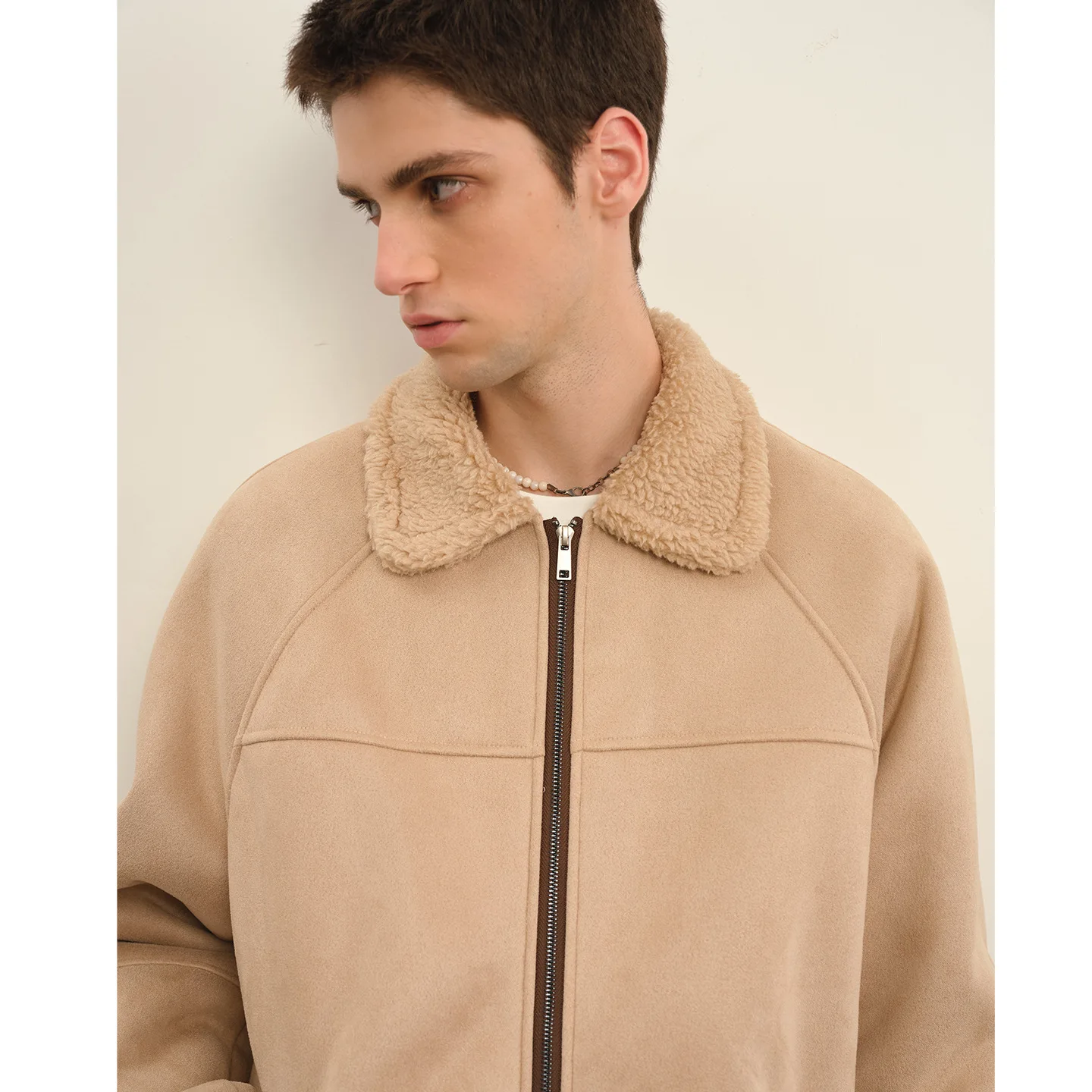 City Ordinary Winter New Style American-style Lambswool Collar Suede Cotton Jacket