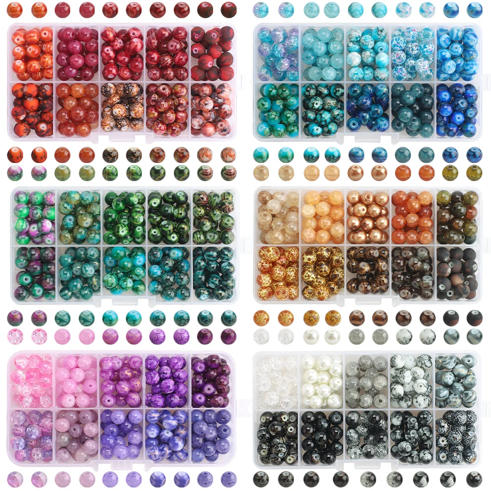 200 Teile/schachtel 8MM Bunte Riss Stein Verschiedene Runde Glas Perlen Kies für DIY Herstellung Charms Armband Halskette Ohrringe schmuck