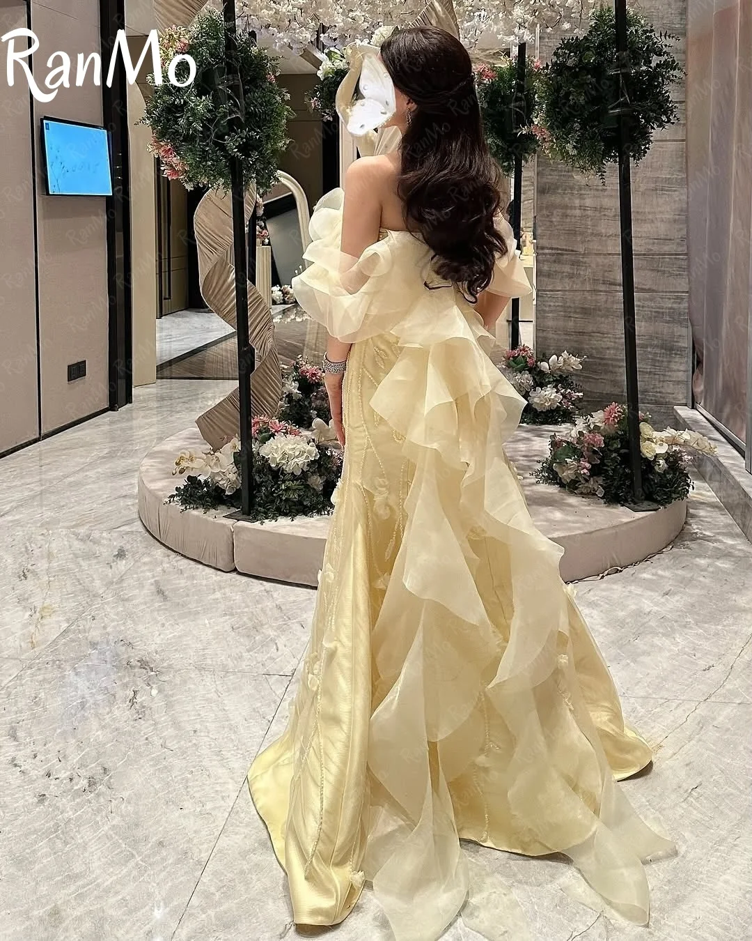 Ranmo Роскошное вечернее платье с открытыми плечами без рукавов с аппликацией из бисера и кружевом на заказ для женщин 2025 сексуальное вечернее платье для свадебной вечеринки