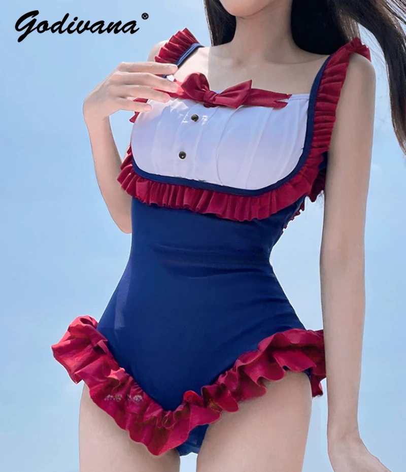 

Japanese Cute Girl Swimsuit New Summer Women's Sexy Hot Spring Bathing Suit Sweet Sleeveless Triangle Swim Wear