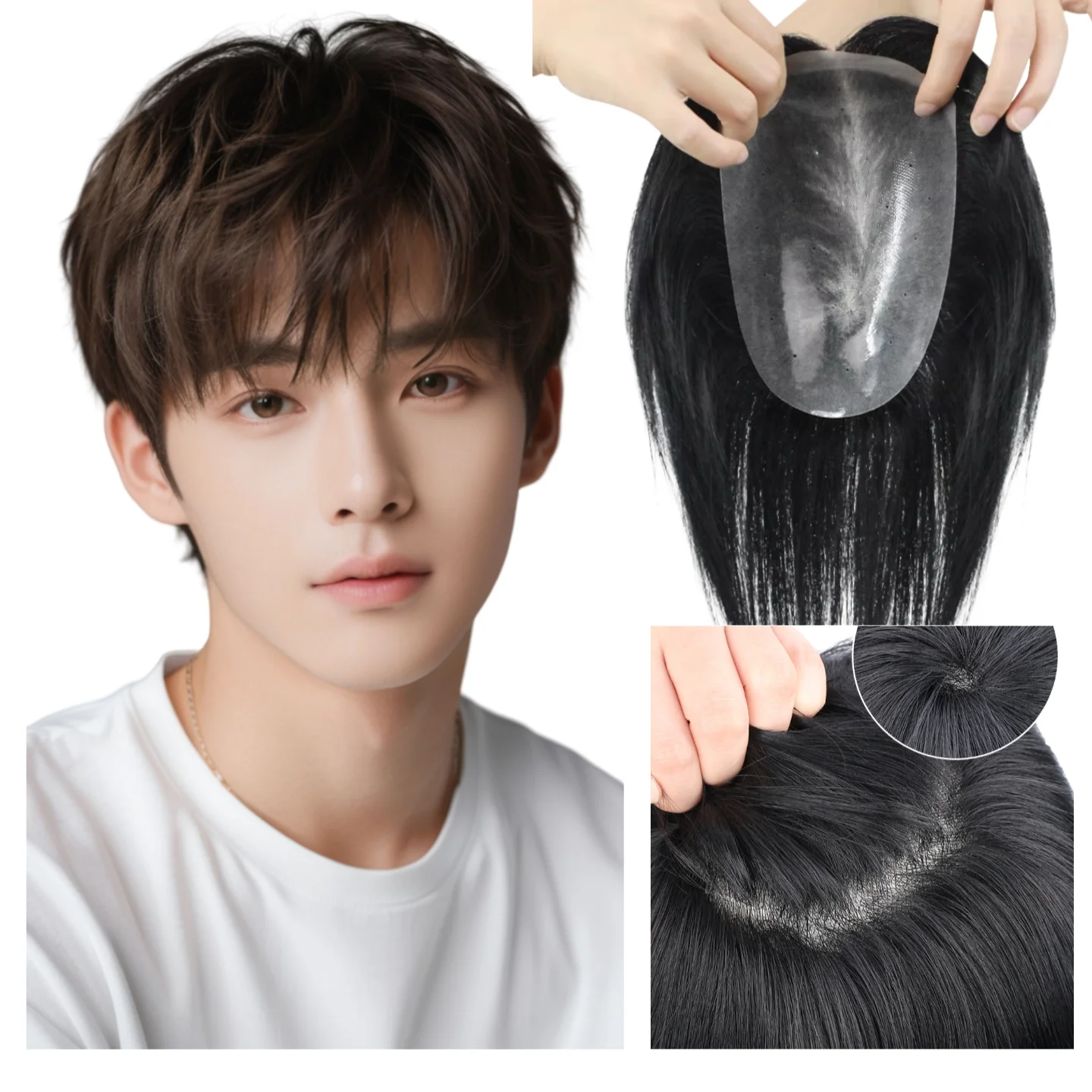 

Invisible Men's Hair System 100% Human Hair Toupee Skin PU Base For Dense Look Natural Parting Pre Plucked Hairline #1B