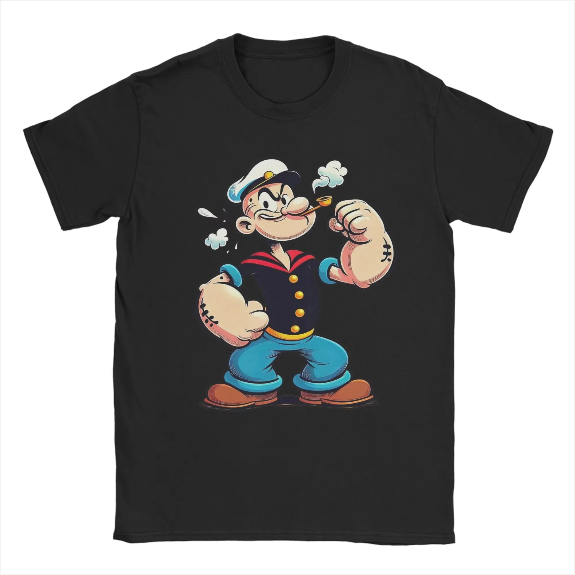 

Casual Popeyed the Sailorman Retro Cartoon T-Shirt Men Crewneck Cotton T Shirt Short Sleeve Tee Shirt Summer Clothing