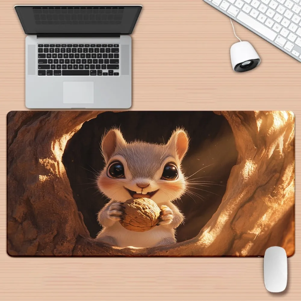 

XXL Нескользящая резиновая основа для игр, настольный коврик «Белка в лесной тематике», прочный большой коврик для компьютера, большие коврики для мыши для настольного коврика