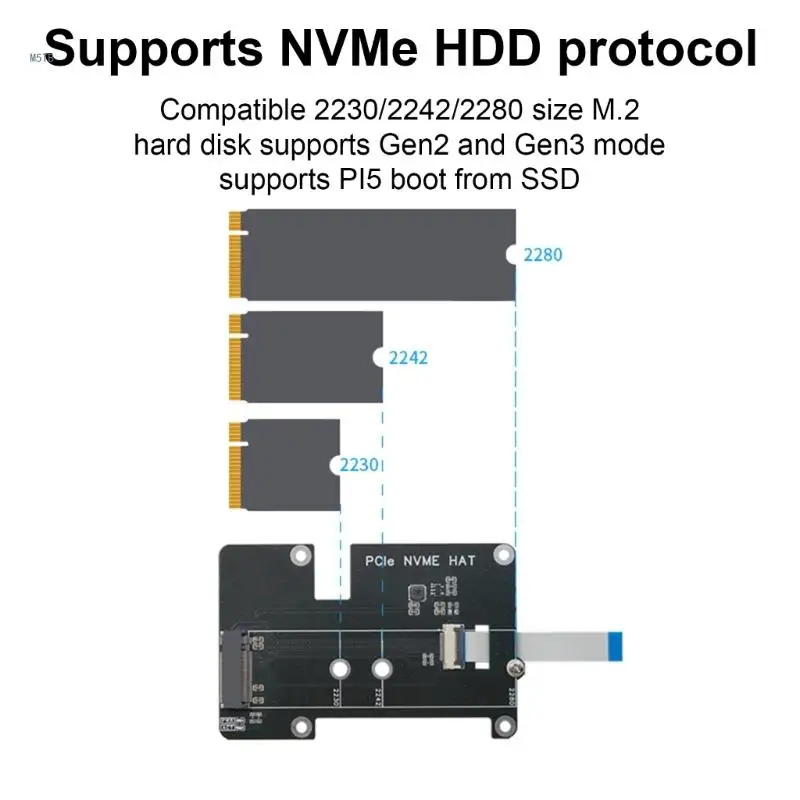 

PCIe to M.2 M Key NVMe Expansion Board for RPi 5 NVMe 2230 2242 2280 SSD Dropship