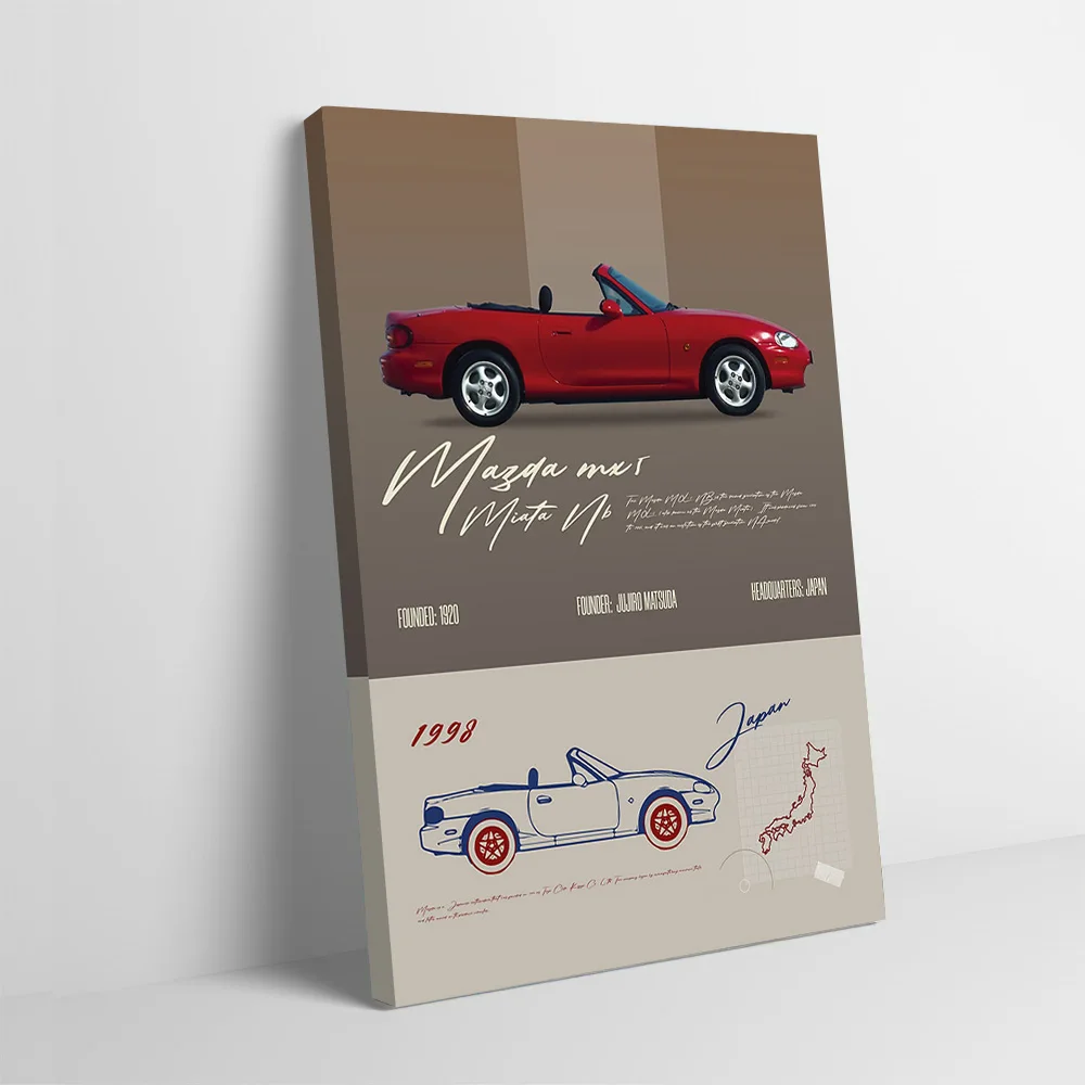 Sports MX5 Miata NB Poster Customizable Printed Canvas Painting for Pictures Wall Art Home Decor Interior Accessories Wand Deko