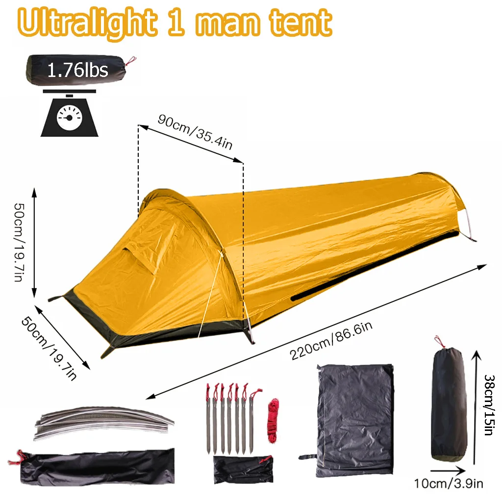 Ultraleichtes Zelt - 1-Personen-Rucksackzelt, Ein-Personen-Mesh-Bivy, Wasserdichter Schlafsack für Rucksackreisen und Camping – Detail 2