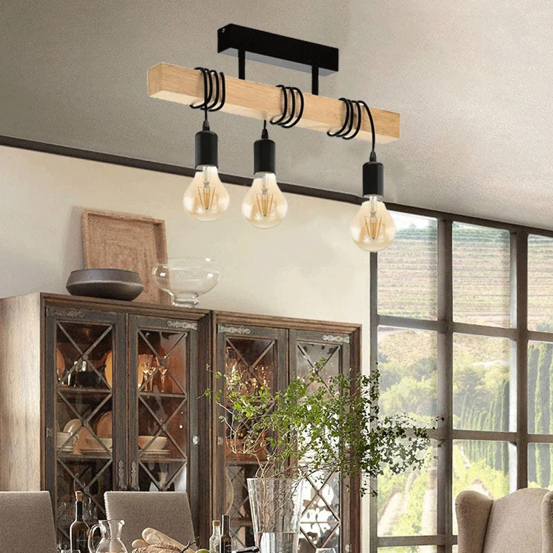 

Creative Loft Suction Hanging Dual Purpose Lamp Retro Industrial Style Club Cafe Aisle Restaurant Long strip Wood ceiling light