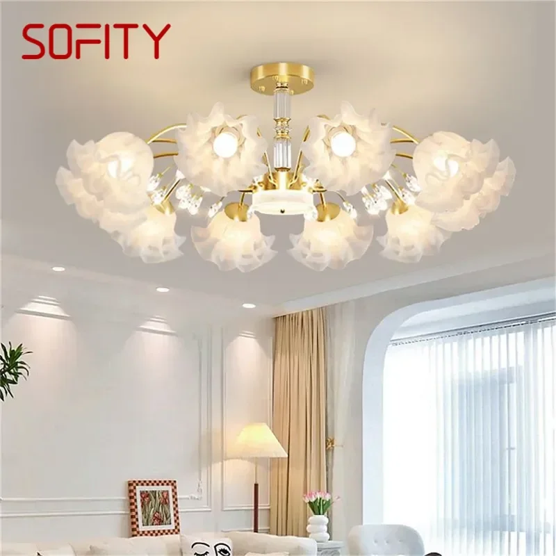 

SOFITY American Pastoral Pendant Lamp Modern Luxury Living Room Dining Room Bedroom Villa Model Room Home LED Flower Chandelier