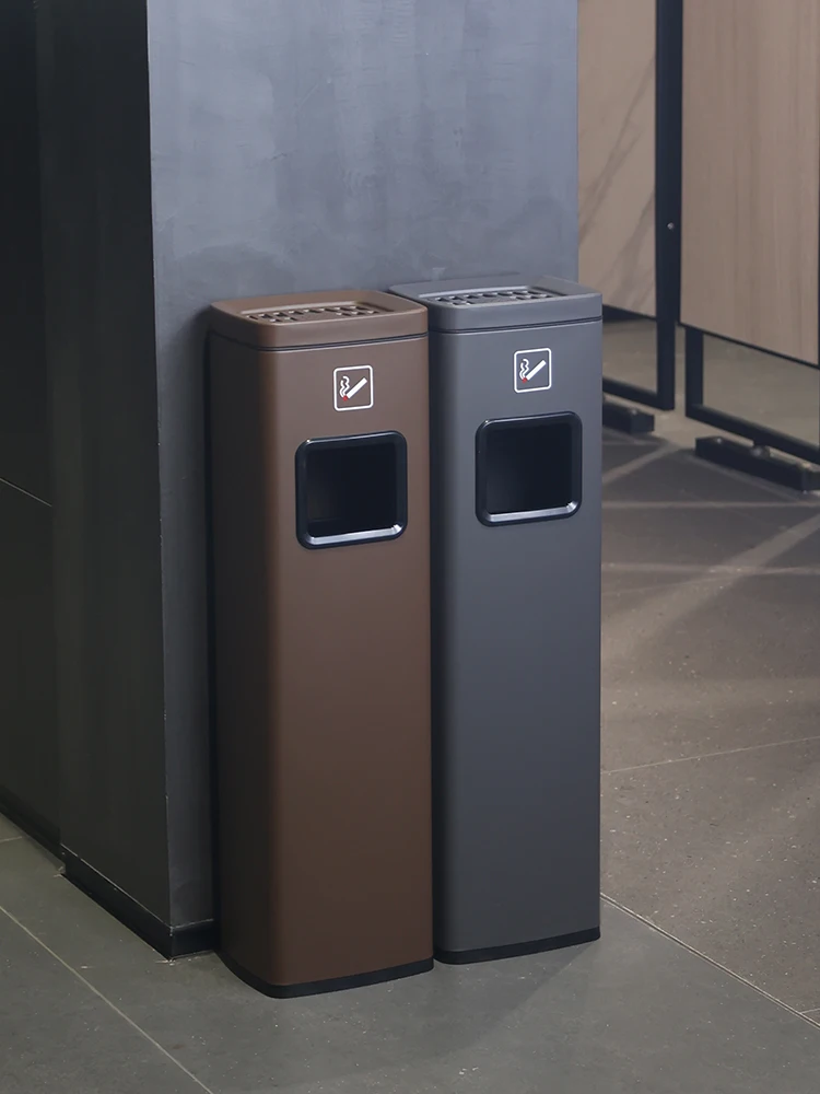 

Hotel lobby stainless steel vertical elevator entrance trash can with ashtray, corridor smoking and smoke