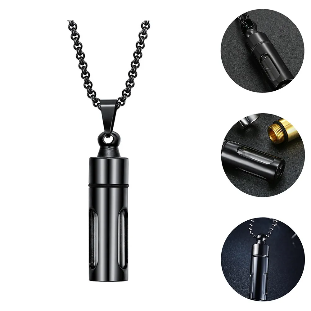 Openable Perfume Bottle Necklace Pendant, Black Stainless Steel Aroma Jewelry Gift