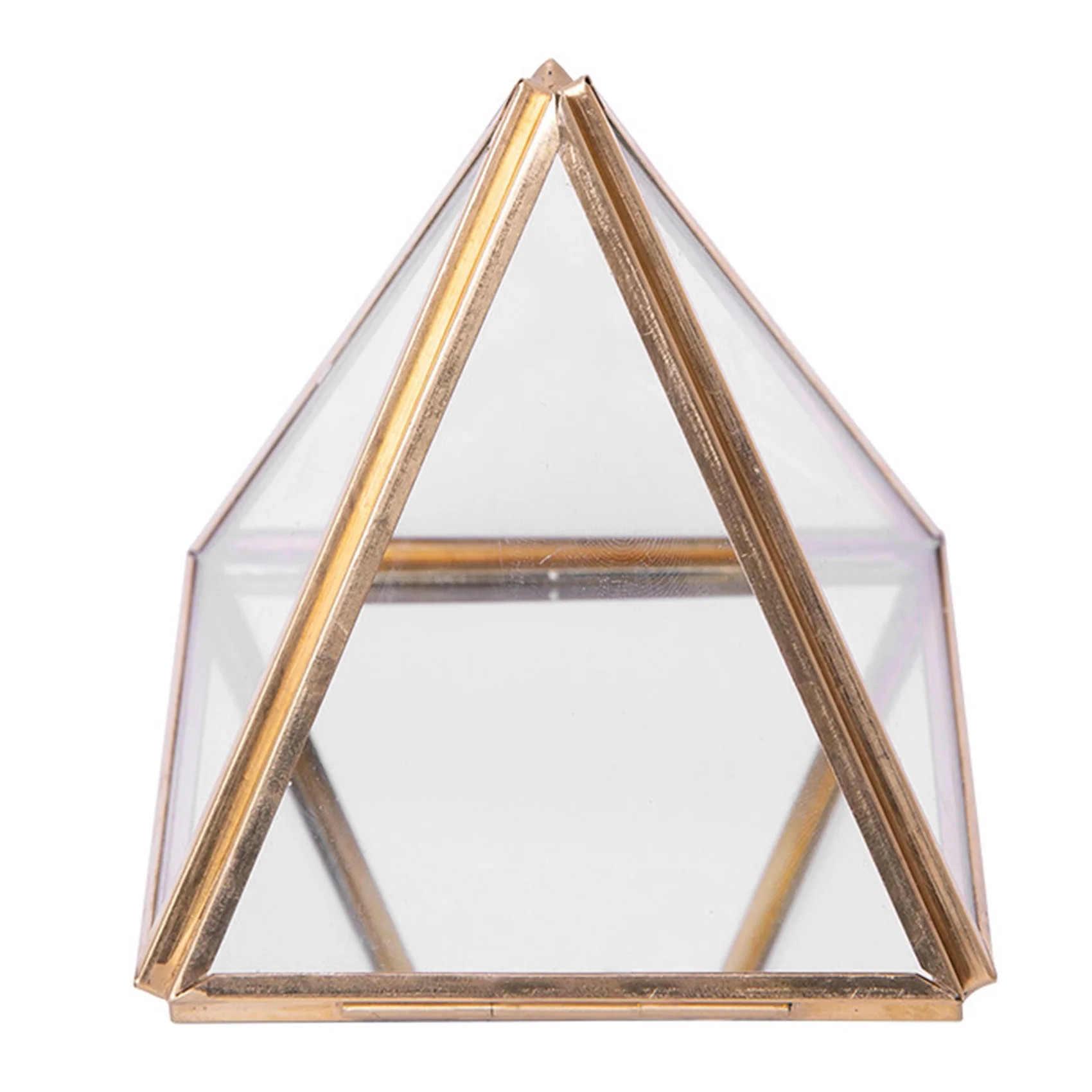 Glass Jewelry Box Golden Geometric Decorative Box Geometric Glass Pyramid Ring Holders for Wedding Birthday Gift S