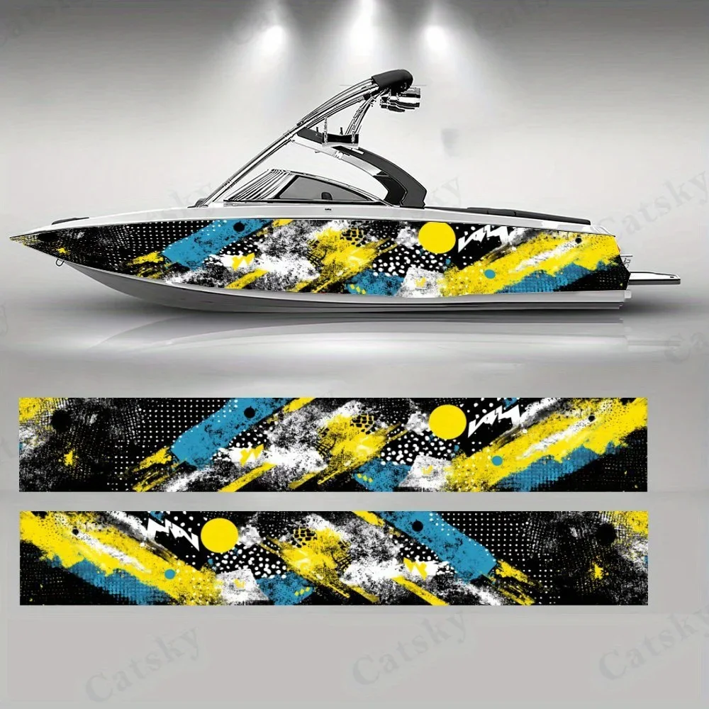 Yellow - Blue - Black Street Style Boat sticker vinyl ship pontoon deck Boat fishing decorative pontoon boats decal