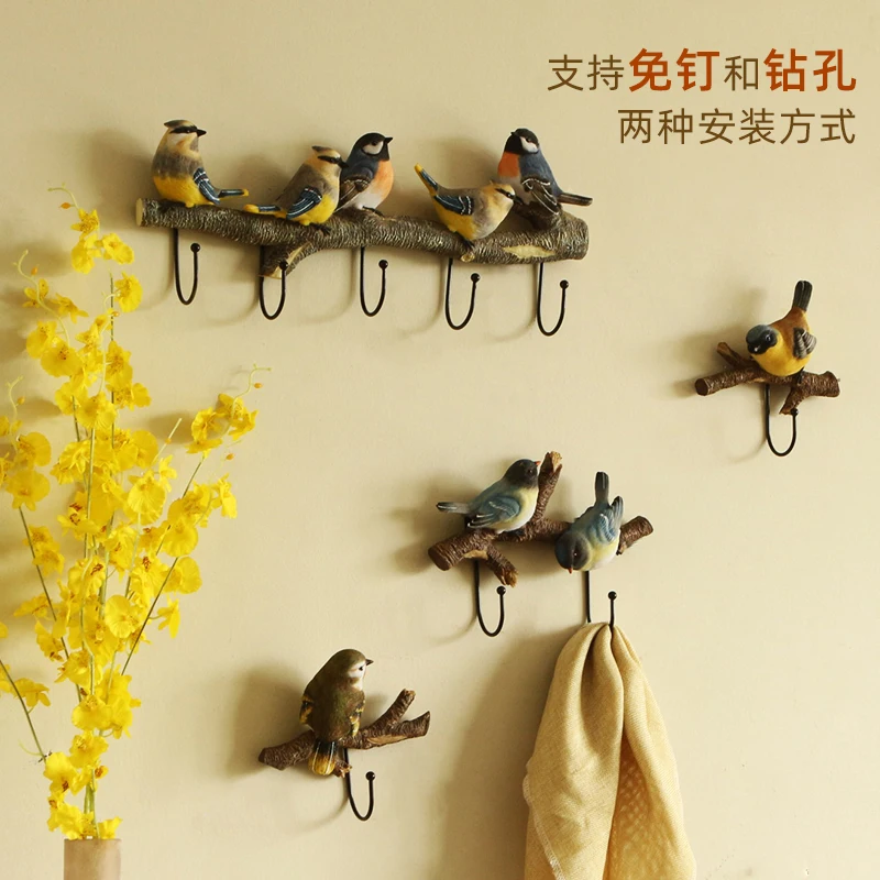 Nikky Home Lovely Birds Hallway Creative Decorative Hook Hanger behind the Door Wall-Mounted American Resin Coat Hook