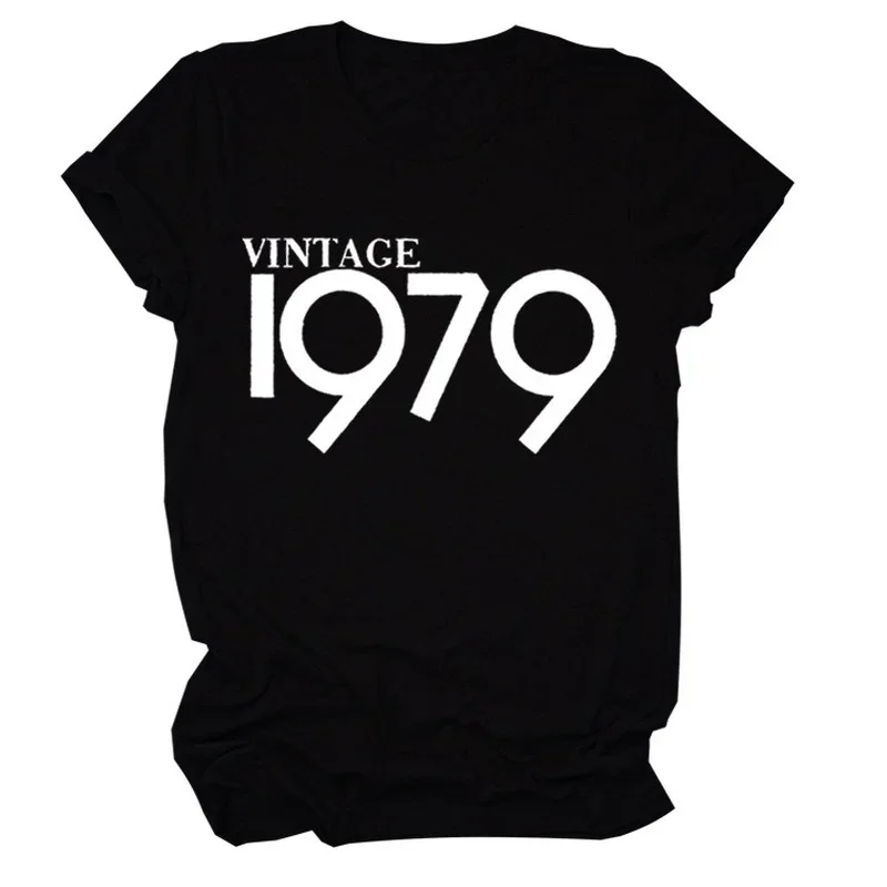 Short Sleeves Cotton  Tops Streewear Vintage 1979 Letter Print Women T Shirt Short Sleeve O Neck Loose Clothes Camisetas Mujer