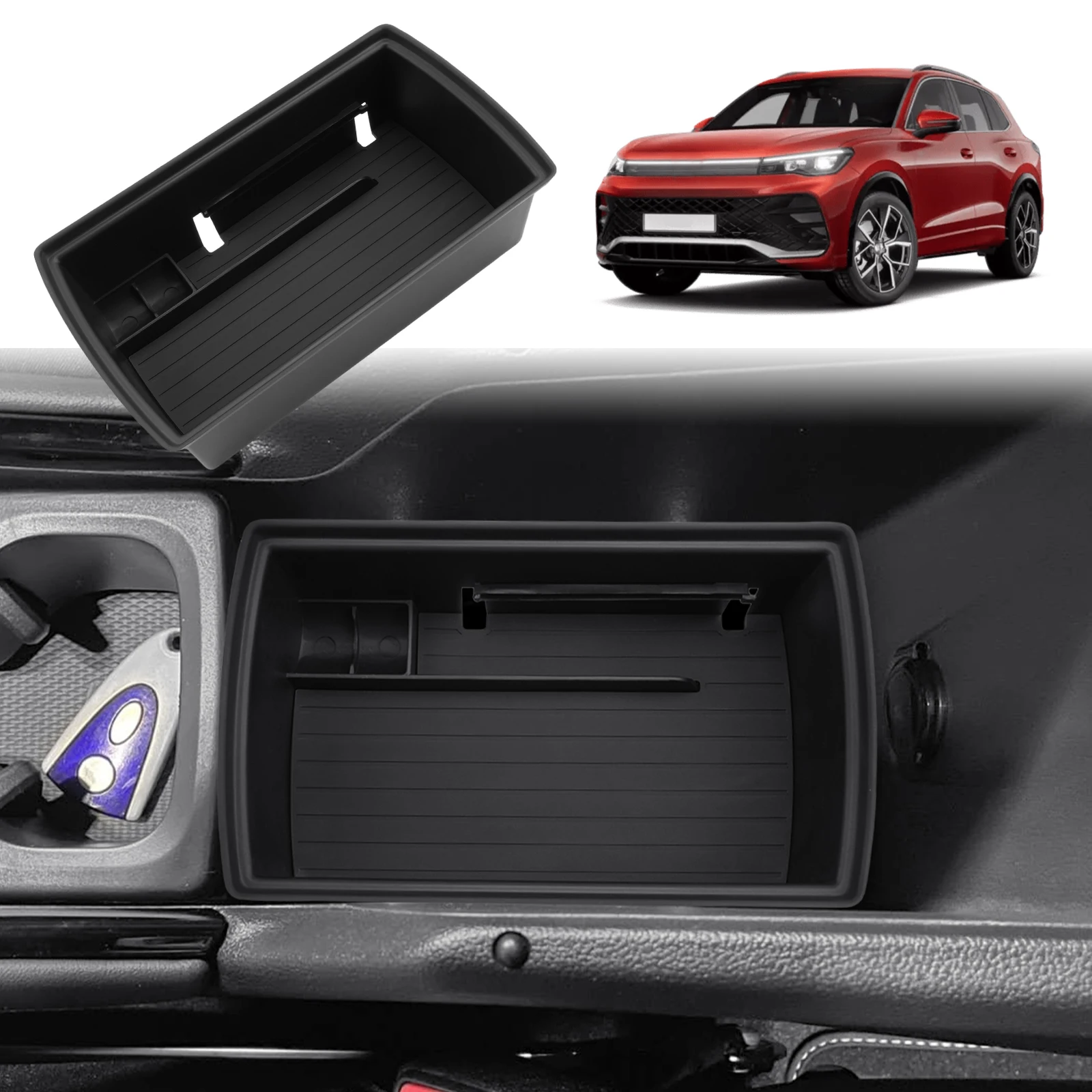 RUIYA para Volkswagen Tiguan 3 2024 2025 2026 Reposabrazos con compartimento portaobjetos para coche Contenedor de control central Accesorios para VW Tiguan 3 2025
