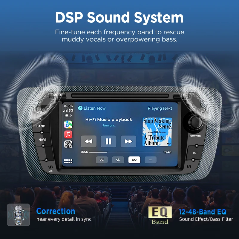 Radio de coche Junsun Android 16 con CarPlay inalámbrico y Android Auto para Seat Ibiza 6J 2008 2009 2010 2011 2012 2013, reproductor multimedia con GPS, navegación, pantalla táctil IPS de 7 pulgadas, estéreo, Bluetooth, DSP, FM, RDS, SWC, 5G, WiFi 8