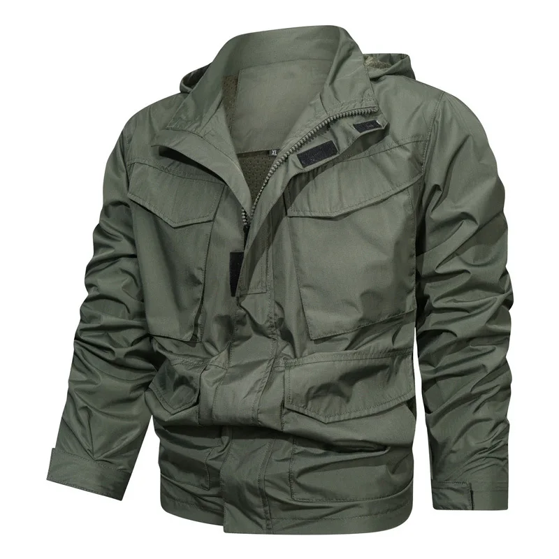 

M65 Field Jackets Men Tactical Windbreaker Coats Autumn Winter Outdoor Waterproof Mid-length Hooded Bomber jacket Pocket outwear