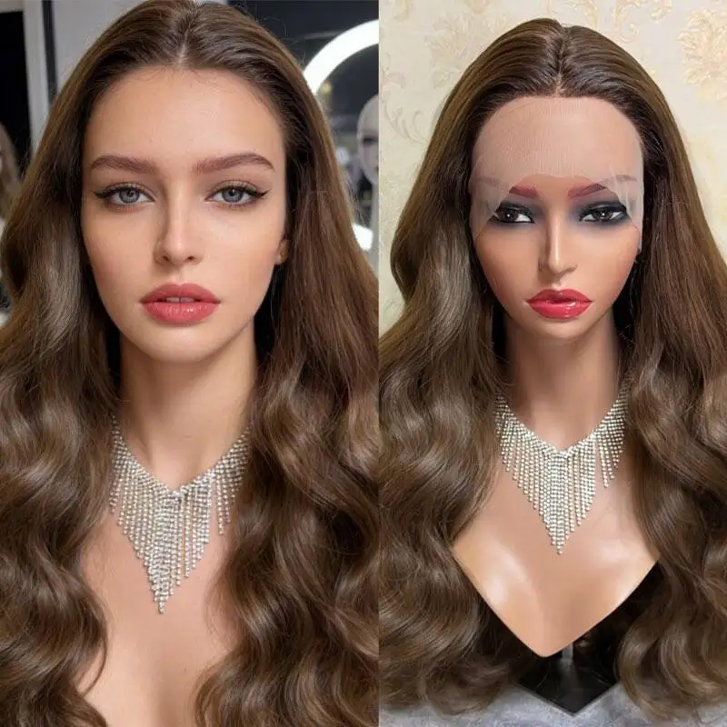 

Женский парик шоколадно-коричневый, с кружевной передней частью, высококачественный синтетический парик, реалистичный парик, парик с верхним кружевом, термостойкий волоконный парик для вечеринок, на каждый день, для косплея