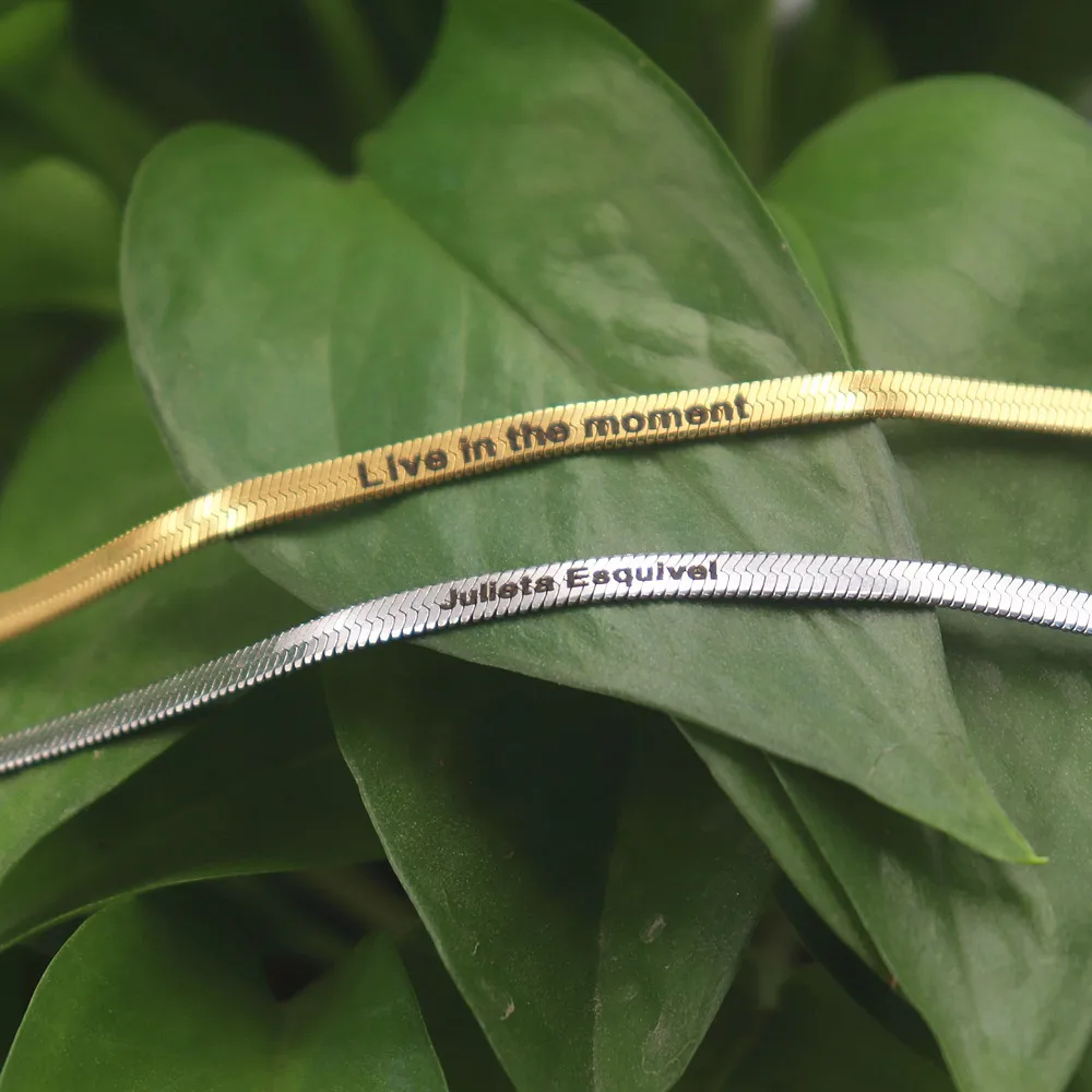 Custom Herringbone Bracelet Personalized Engraved 3mm Snake Chain Couples Bracelet BFF Jewelry Stainless Steel Italian Pulsera