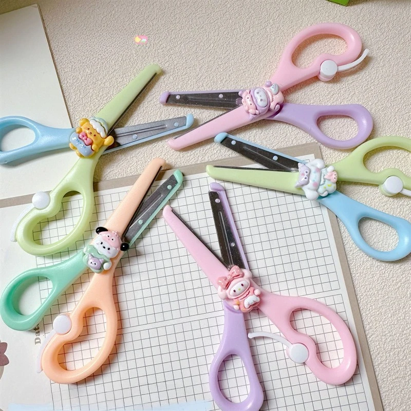 Cartoon Mini Scissors Student Office Hand Account Paper Scissors Safety Plastic Hemming DIY Hand Scissors