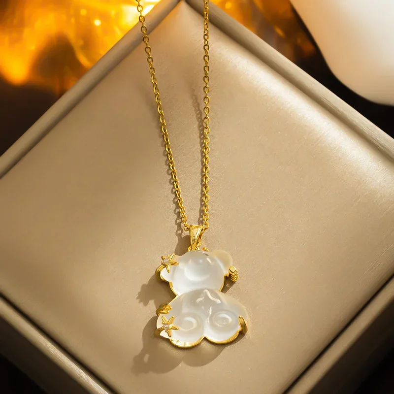 Fashion Cute Bear Star Necklace Trendy Crystal Personality Animal Light Luxury All-match Collarbone Chain Pendant Gift