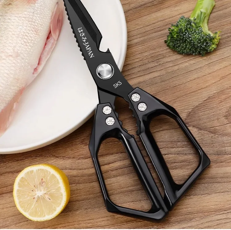 Japanische Küchenschere aus Schwarzem Titan-Edelstahl - Multifunktionale Schere für Hühnerknochen und Fischzubereitung – Detail 20