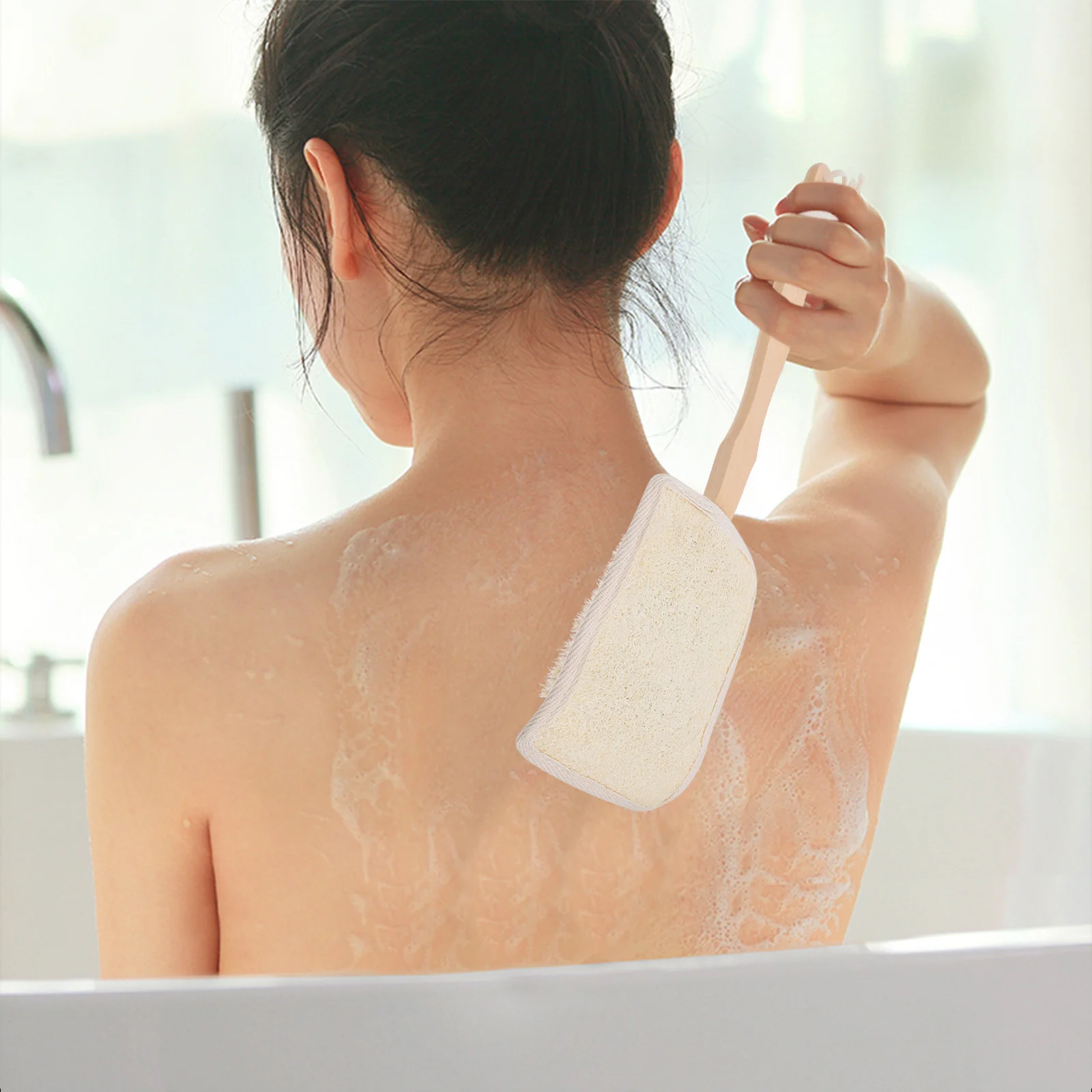 

Loofah Shower Brush Natural Wood Handle Non-Slip Back Scrubber For Bath Body Exfoliating Cleaning Tool Bathroom Brush