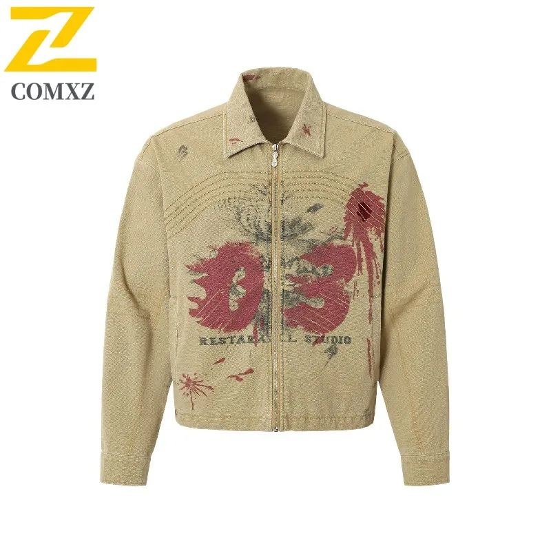 

COMXZ мужские джинсовые куртки комфортной посадки выходного дня прогулка винтажная рабочая одежда стильная дорожная байкерская куртка повседневное прогулочное повседневное дизайнерское пальто