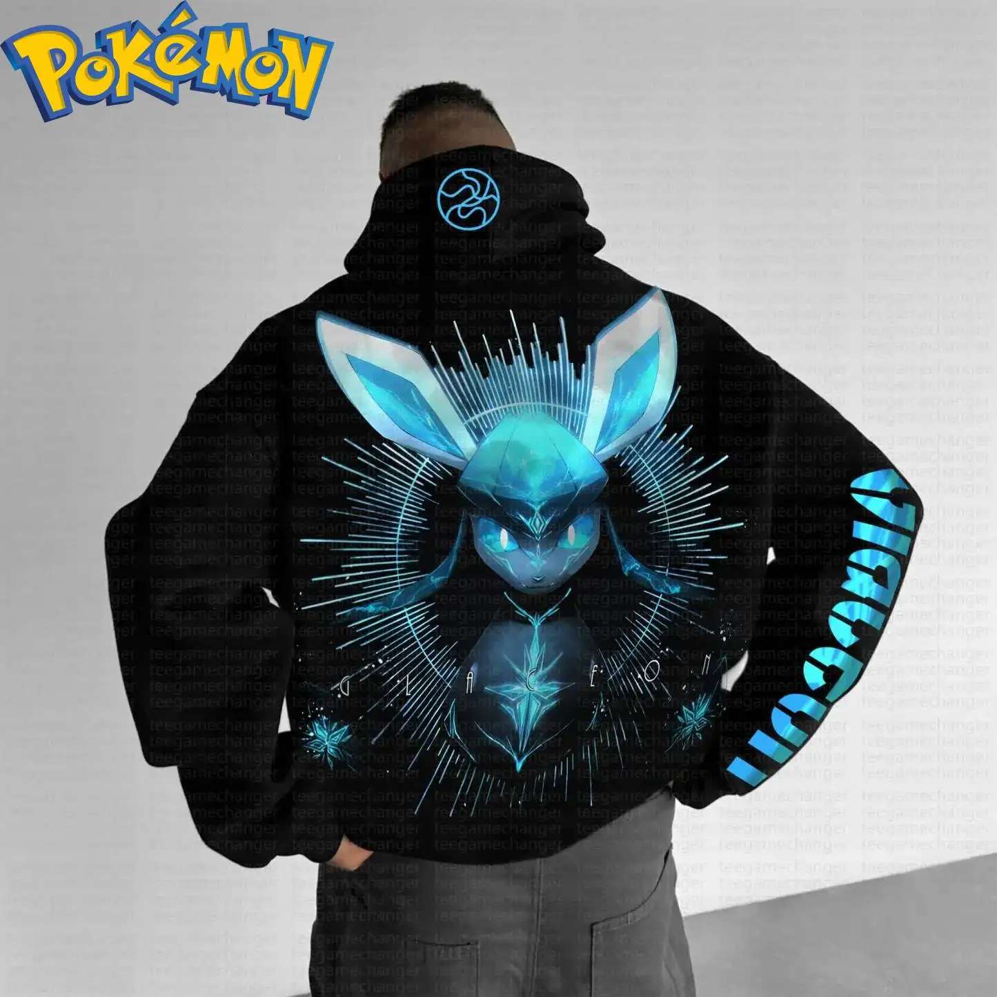 Pokemon Anime Jolteon Baumwolle Hoodie Harajuku Hosen Set Schwarz Blau Leuchtende Ohren Muster mit Stern Design Zweiteiliges Outfit Lässig