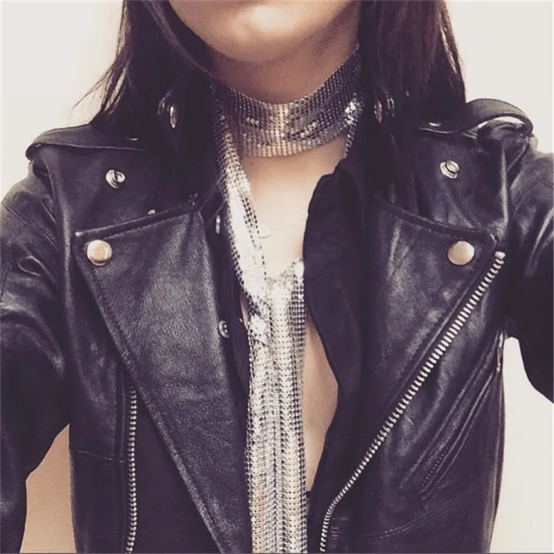 

Sexy Metal Sequin Scarf Bar Nightclub Style Versatile Neck Strap Decorative Pure Color Summer Season Women's Fashion Accessory