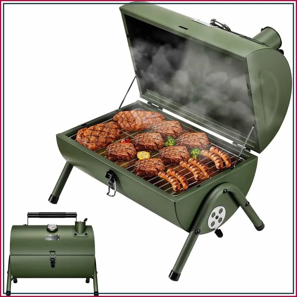 

Small Charcoal Grill Portable Tabletop BBQ Smoker for Outdoor Camping Tailgating Hiking Picnic Green