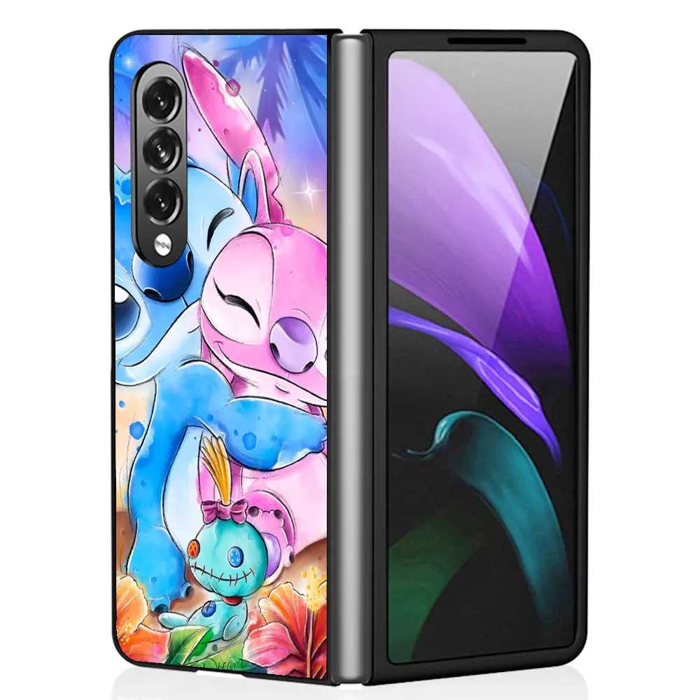 Cute Disney Stitch Case for Samsung Galaxy Z Fold4 ZFold4 5G ZFold3 Z Fold3 Shockproof Black Cover Cases