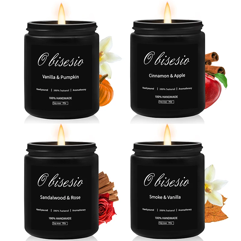 Obisesio Scented Candle for Men Aromatherapy Candle for Home Scented Soy Candle Set Cinnamon Apple Vanilla Pumpkin Men Candle