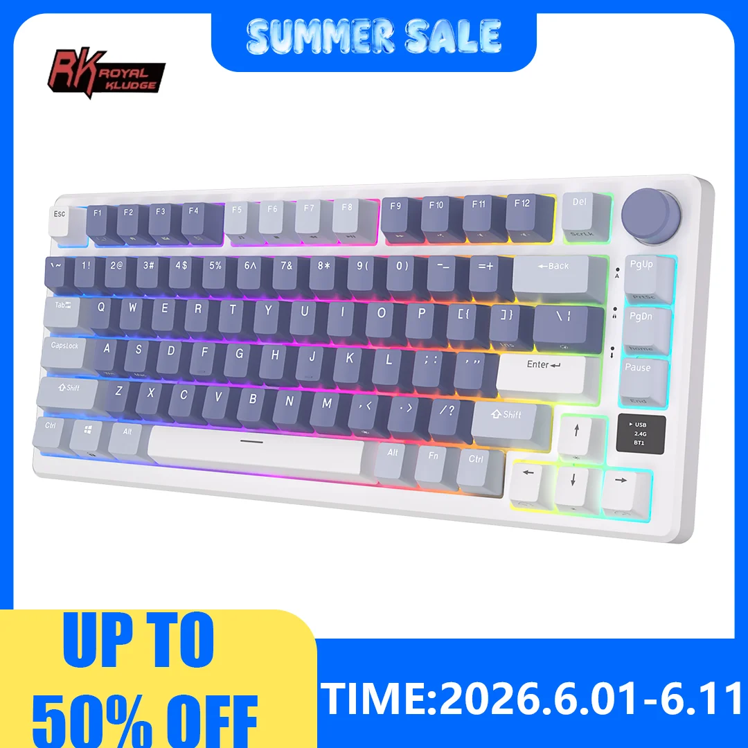 RK ROYAL KLUDGE M75 2.4G Wireless/Bluetooth/USB-C Mechanical Keyboard 81Keys RGB Hot-Swappable Gasket Gamer Keyboard with Screen