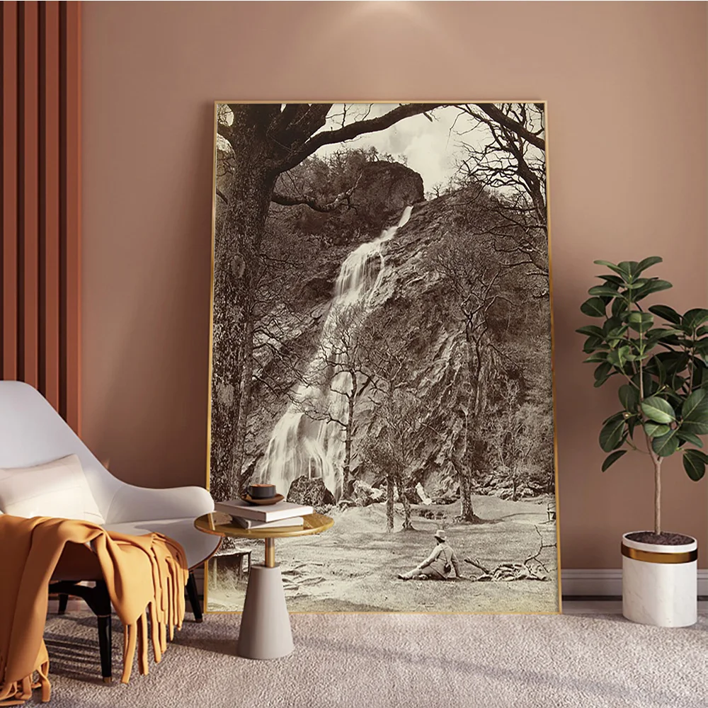 Waterval Op Het Landgoed Powerscourt Ierland Waterfall Co Wicklow Art Print Poster Landscape Canvas Painting Decor Wall Stickers