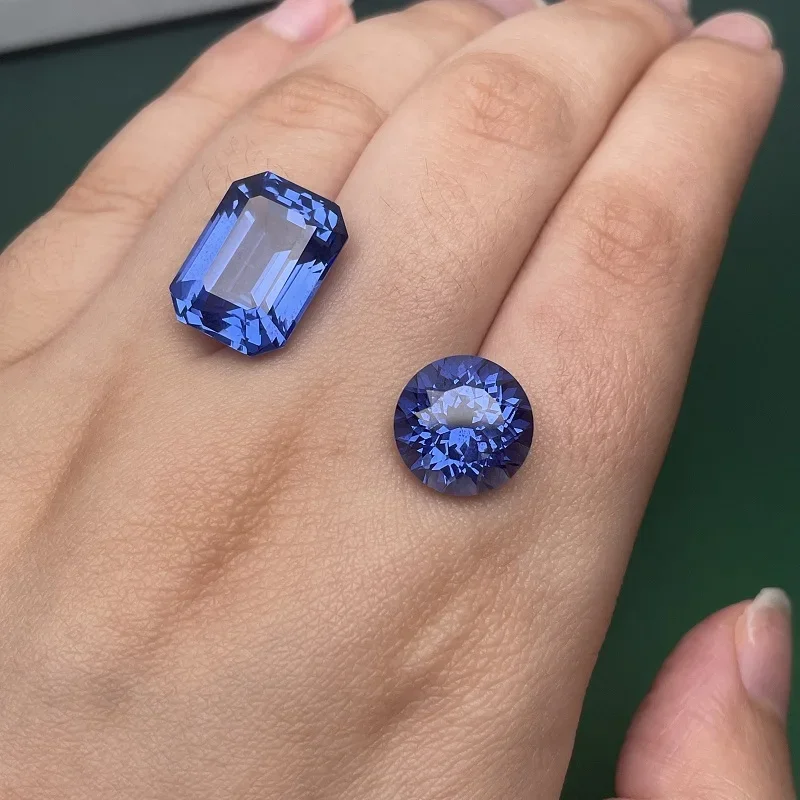 

Ruihe Cornflower Blue Lab Sapphire 12mm Round 12x16mm Emerald Cut Loose Gemstones for Ring Earrings Necklace DIY Jewelry Design