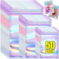 10/50PCS Wiederverschließbare Laser Taschen Kleine Unternehmen Verpackung Tasche Holographische Süßigkeiten Kaffee Bohnen Beutel für Schmuck Küche Lagerung