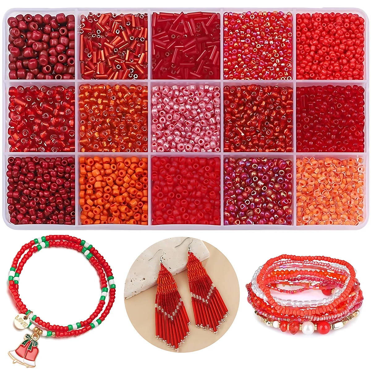 3700 + peças 15 cores contas de semente de vidro tubo de vidro kit solto para fazer jóias diy artesanato miçangas (mistura 15 cores, vermelho)