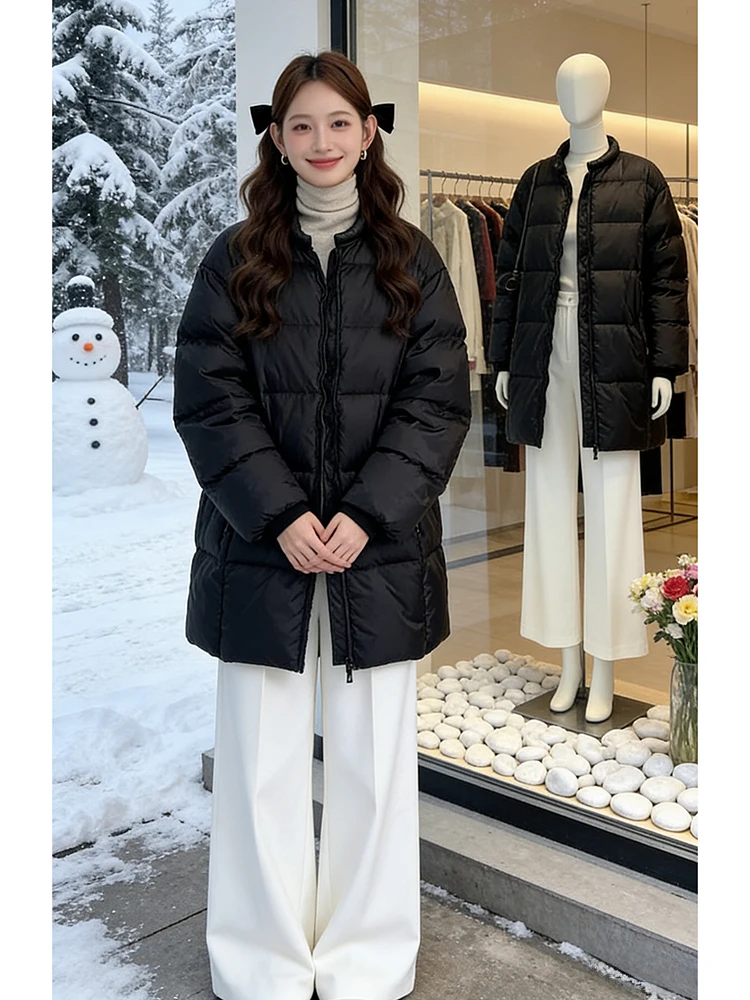 

Thiened корейское женское хлопковое пальто с воротником-стойкой средней длины, теплое зимнее пальто, повседневная модная верхняя одежда для поездок на работу