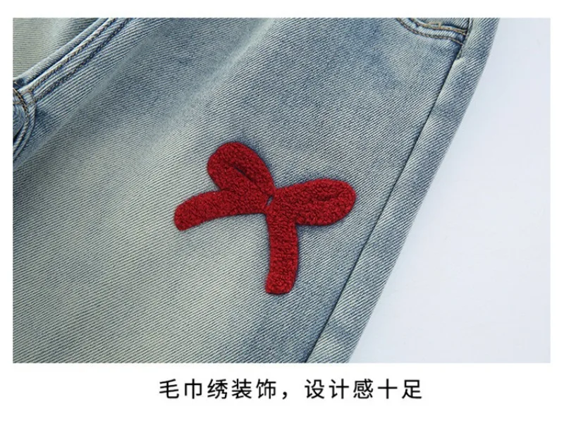 Winter-Jeans aus Lammfell für Mädchen, 4-14 Jahre, Teenager-Mädchen, Jeanshose mit integrierter Schleife und Fleece, lockere Herbst-Jeanshose für junge Mädchen – Detail 17