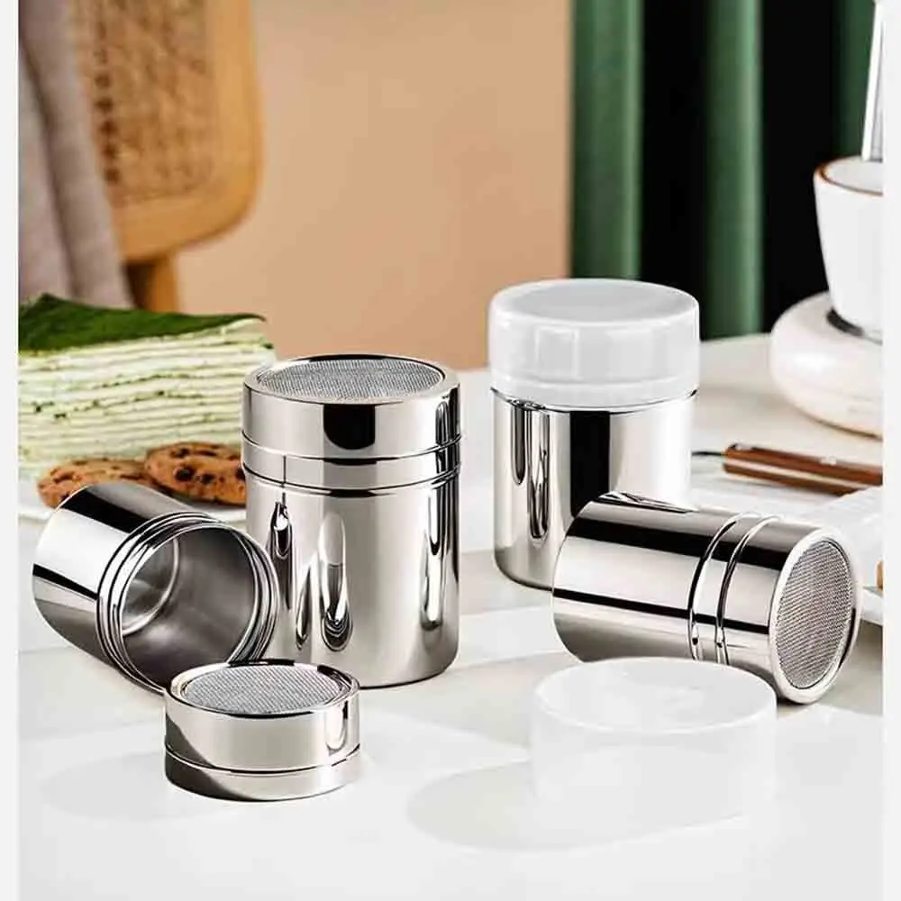 Stainless Steel Powder Sugar Shake Sifter with Dustproof Lid Seasoning Bottle Powder Distributor Fine Mesh Smooth and Round