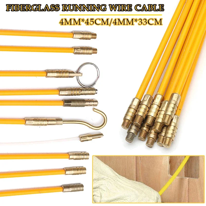 10Pcs 4mm 33/45cm Fiberglass Cable Push Puller Lead Wire Kit Electrical Cable Wall Installing Rods Wiring Lead Installation Tool