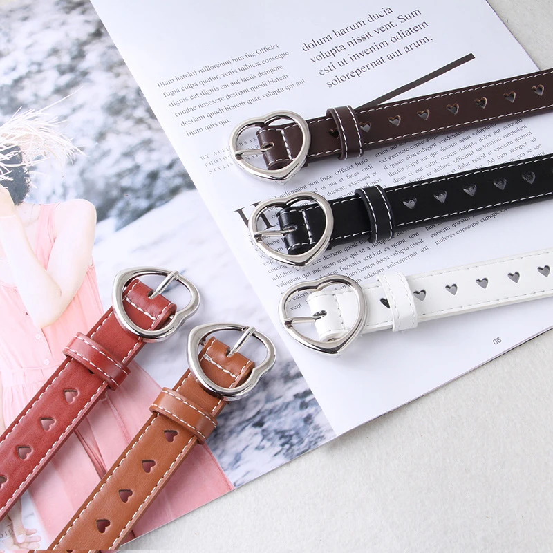 

Women's Belt Hollowed Out Heart Buckle Simple And Versatile Trendy And Fashionable Pants Needle Buckle Leather Vintage Belt