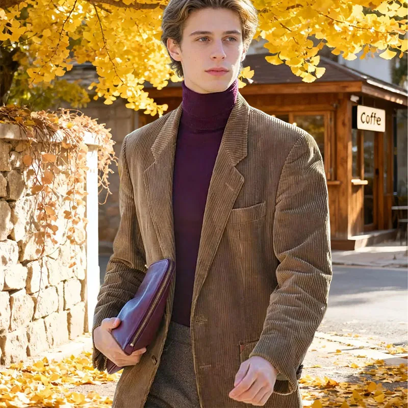 

Men's suit coat Corduroy single breasted lapel men's jacket tailored business casual groom's tailcoat for banquet party wedding