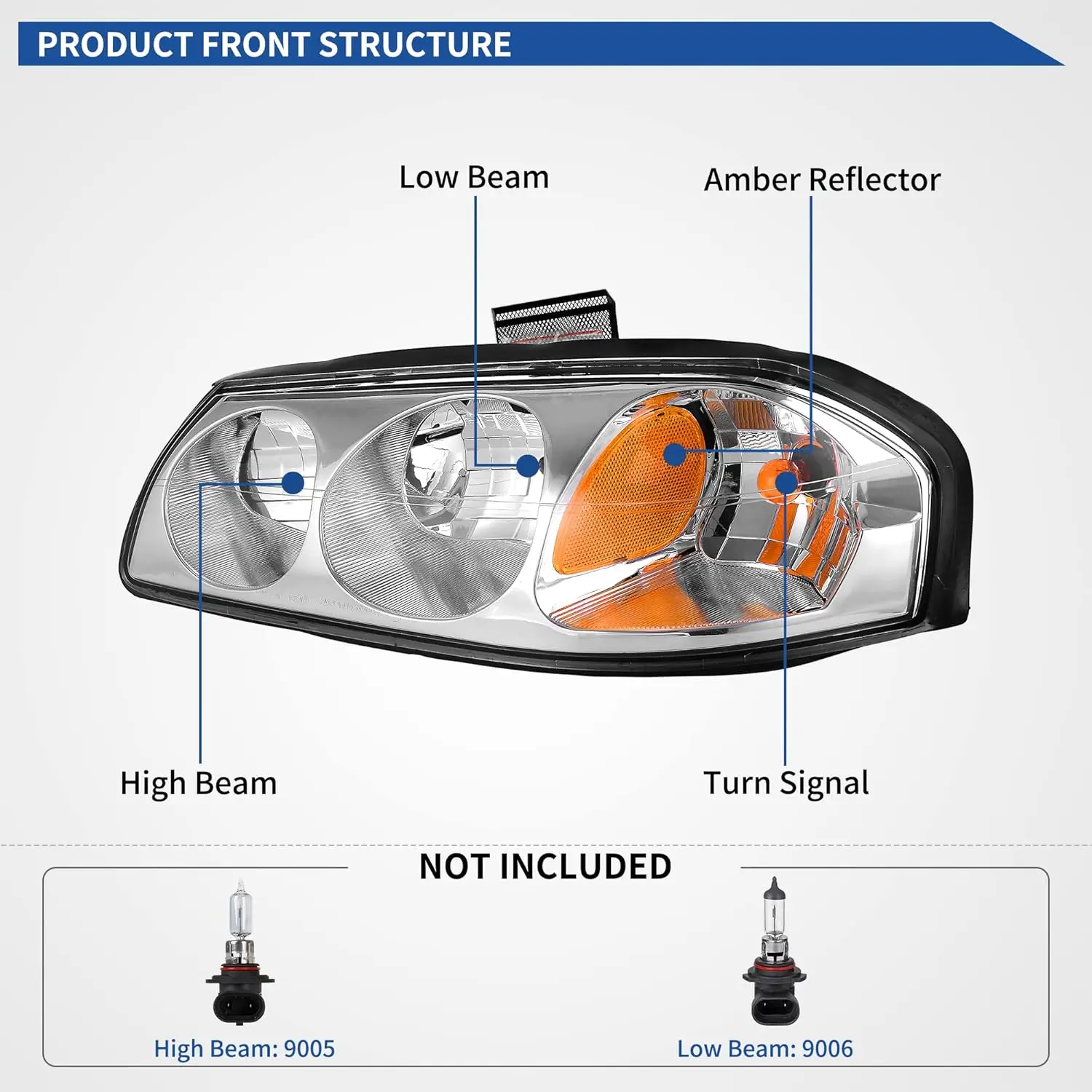 Headlights Assembly Compatible with 2000-2005 Chevy Impala Replacement Headlamp Chrome Housing Clear Lens Amber Reflector