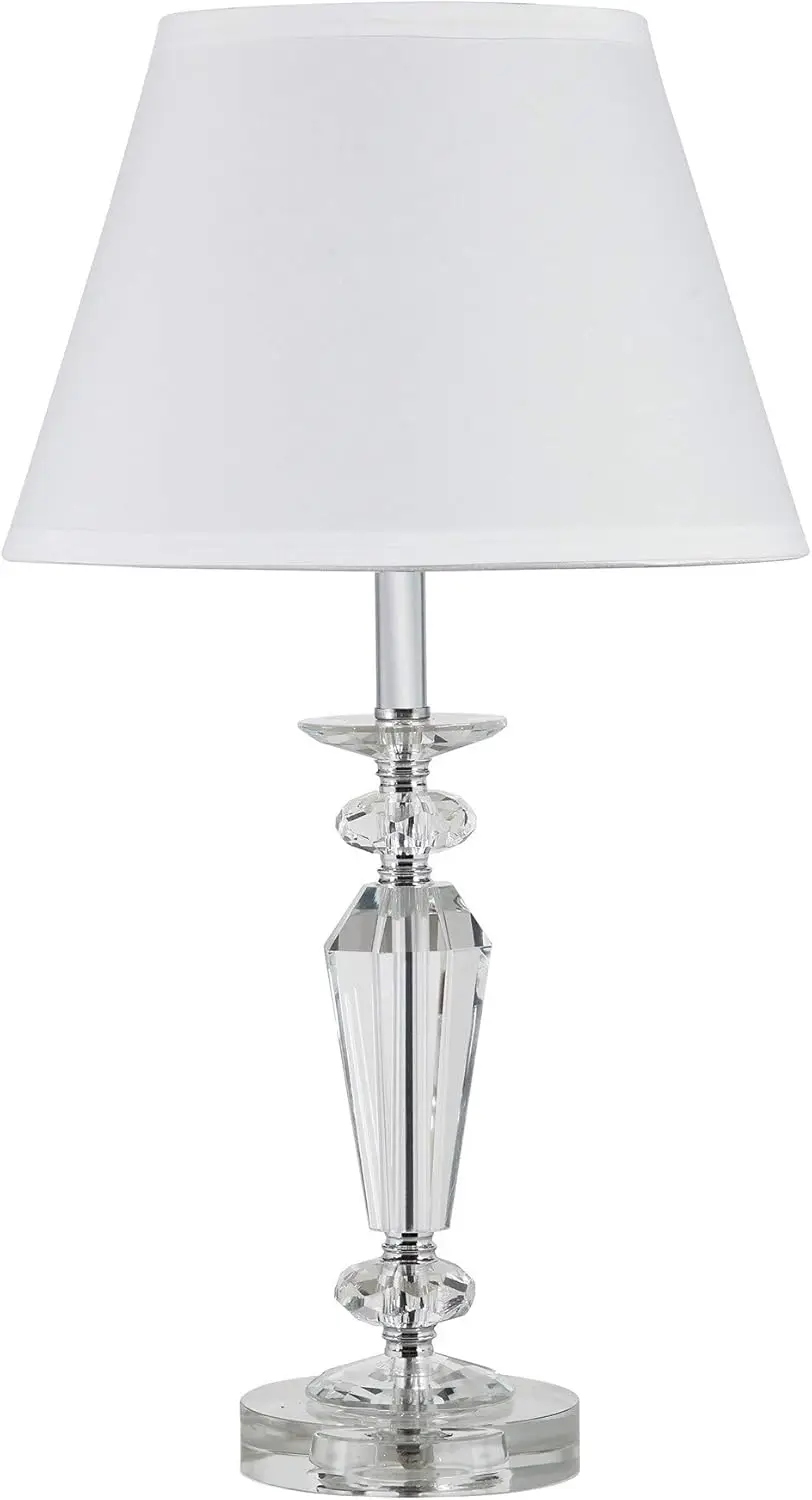 

International 21.5" Glass Table Lamp with White Linen Shade in Clear