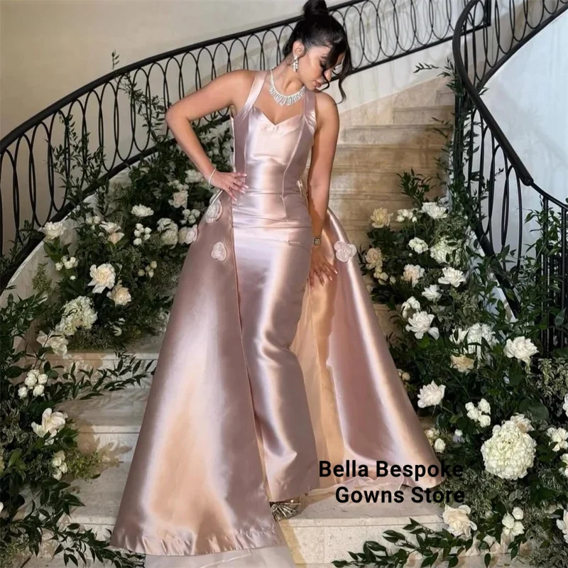 

3D Flowers Spaghetti Strap Heart Neckline Prom Dresses Backless Customized Evening Dresses Mermaid Robes de Soirée