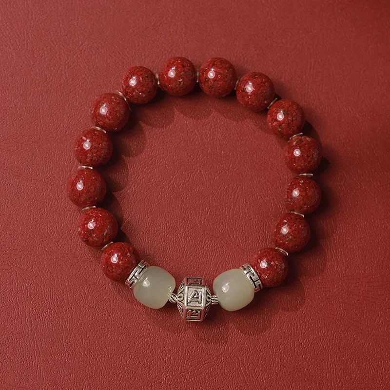 

Natural Raw Ore High Content Cinnabar Bracelet Male Benmingnian Crystal Transparent Bear Hetian Jade Buddha Bear Bracelet